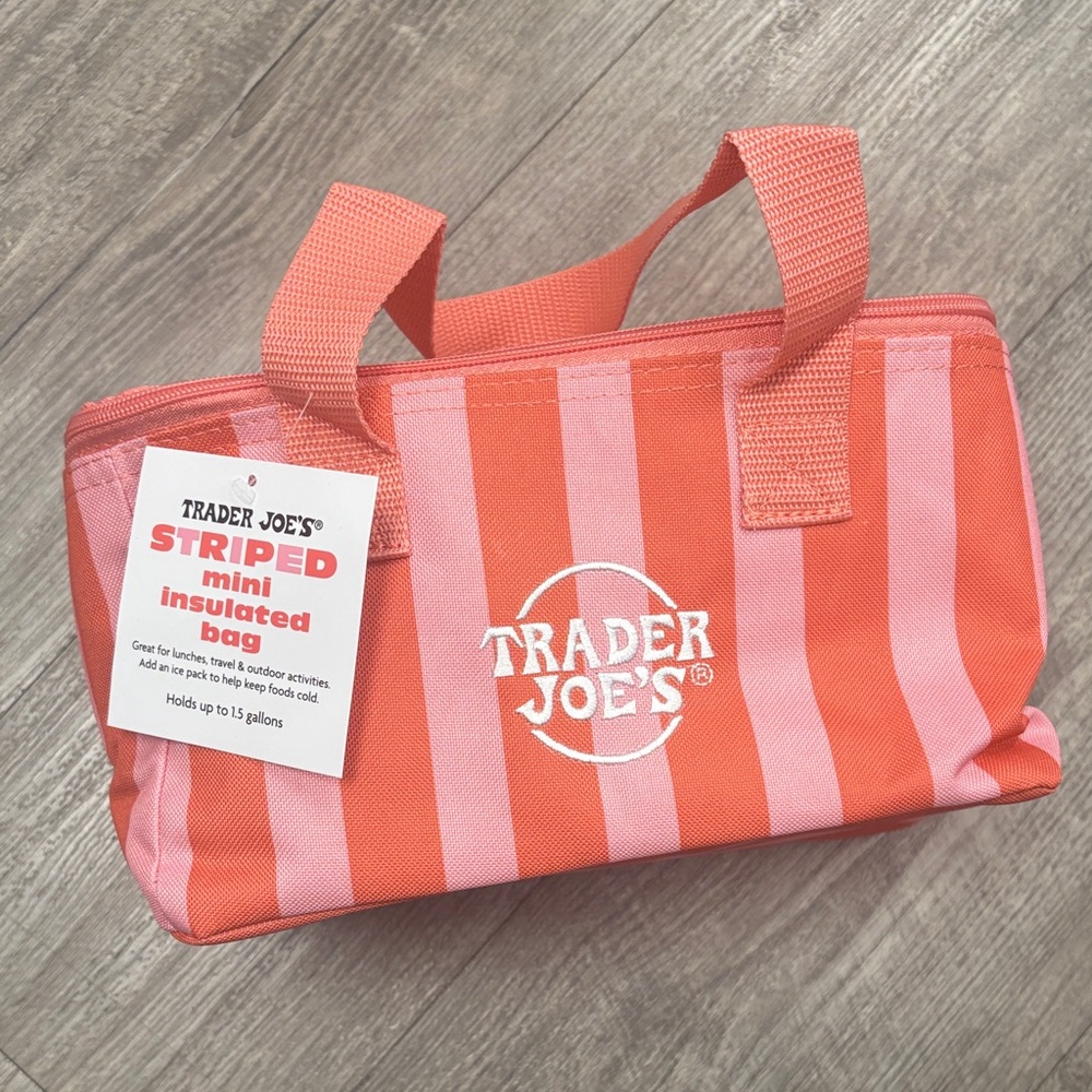 Trader Joe's Pink & Coral Striped Mini Insulated Bag- Limited Edition